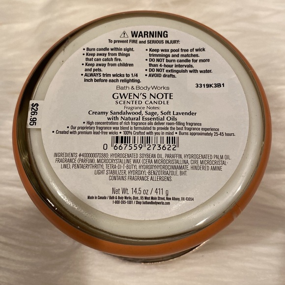 “GWEN’S NOTE” fragrance line, BBW / WB 3-wick candle🕯️collection, NWTag on base - Picture 6 of 6